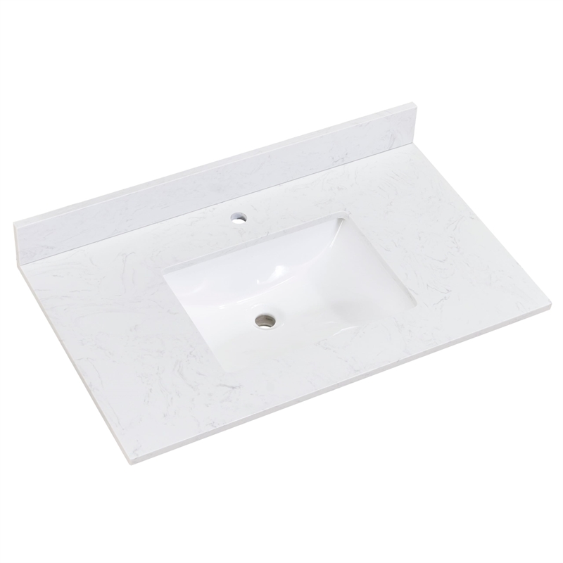 49 in. Composite Stone Single Basin Vanity Top in White with White Basin