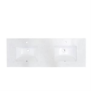 61 in. composite stone double basin vanity top in white with white basins