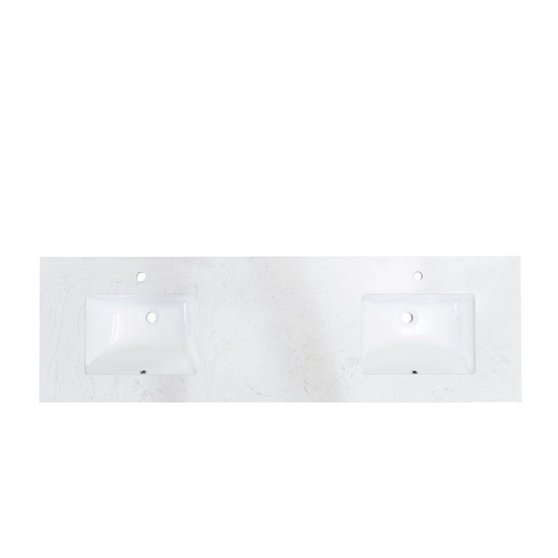73 in. Composite Stone Double Basin Vanity Top in White with White Basins