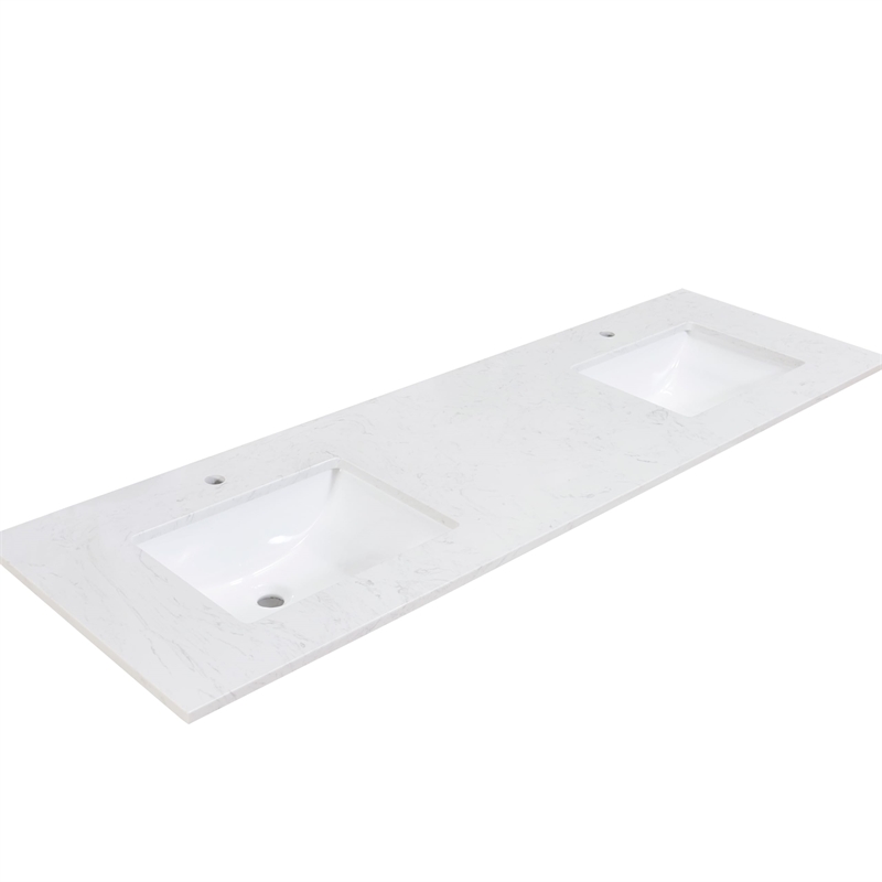 73 in. Composite Stone Double Basin Vanity Top in White with White Basins