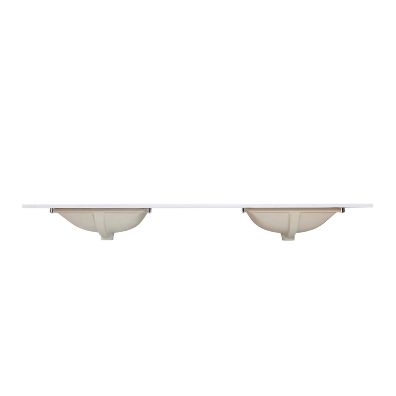 73 in. Composite Stone Double Basin Vanity Top in White with White Basins