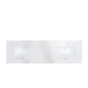73 in. Composite Stone Double Basin Vanity Top in White with White Basins