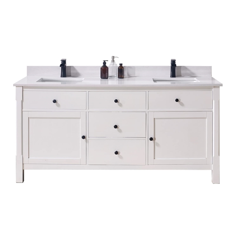 73 in. Composite Stone Double Vanity Top in Jazz White