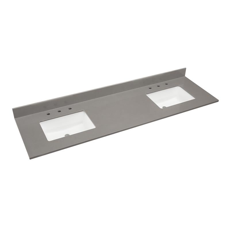 73 in. Composite Stone Vanity Top in Concrete Grey with White Basins