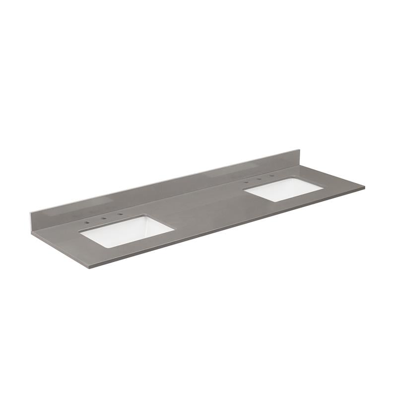 73 in. Composite Stone Vanity Top in Concrete Grey with White Basins