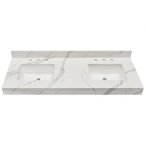 61 in. Composite Stone Apron Vanity Top in Calacatta White with White Basins