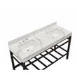 61 in. Composite Stone Apron Vanity Top in Calacatta White with White Basins