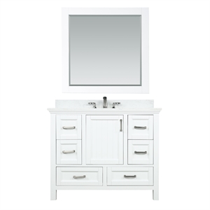 isla 42 in. solid wood single bathroom vanity in white with mirror
