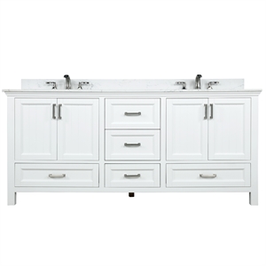 isla 72 in. solid wood double bathroom vanity in white with white basins