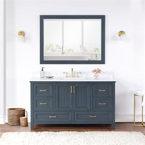 Isla 60&quotAosta White Stone Countertop Single Vanity w/Mirror Classic Blue