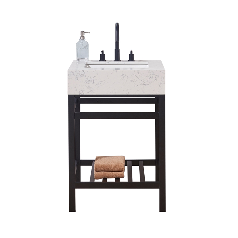 24. in Stone effects Vanity Top in Aosta White Apron with White Sink