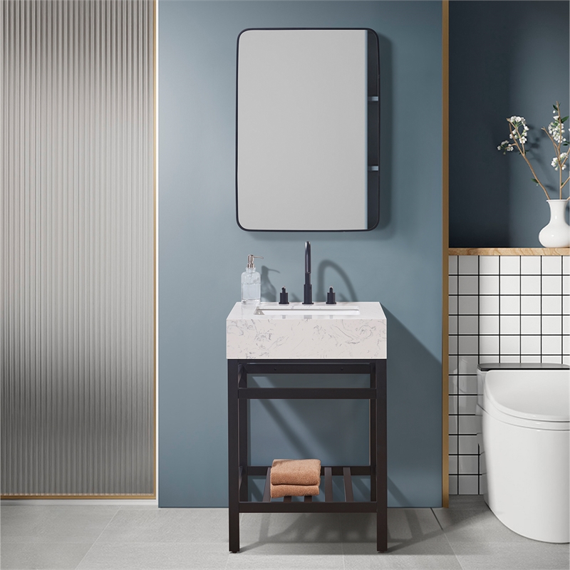 24. in Stone effects Vanity Top in Aosta White Apron with White Sink