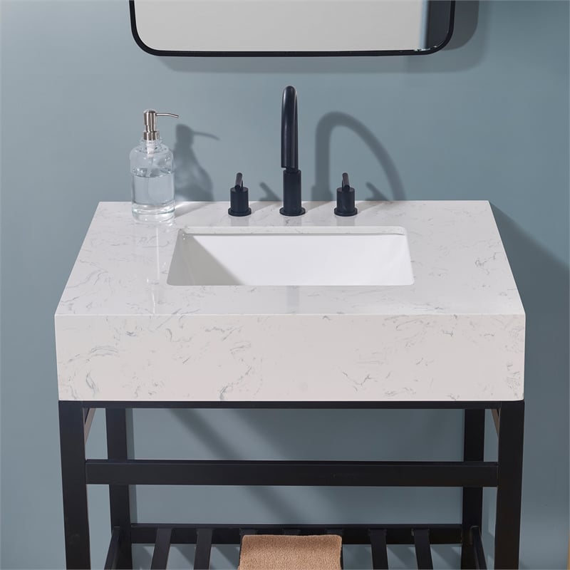 30. in Stone effects Vanity Top in Aosta White Apron with White Sink