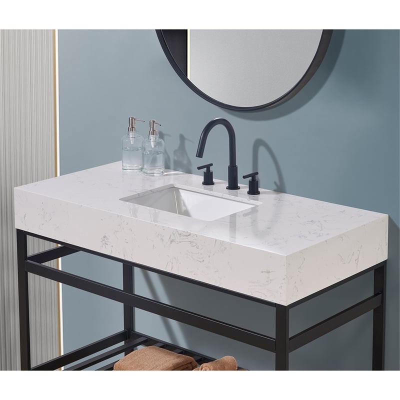 48. in Stone effects Vanity Top in Aosta White Apron with White Sink