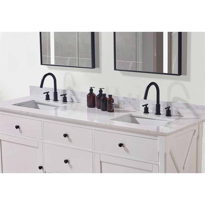 73. in Stone effects Vanity Top in Aosta White with White Sink
