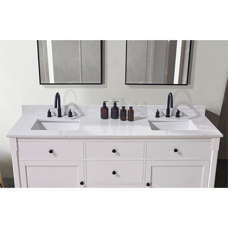 73. in Stone effects Vanity Top in Aosta White with White Sink