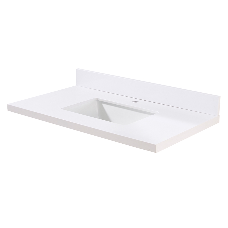 37. in Composite Stone Vanity Top in Snow White with White Sink