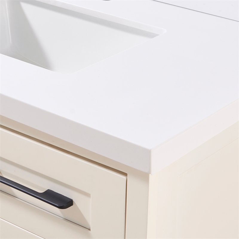 37. in Composite Stone Vanity Top in Snow White with White Sink