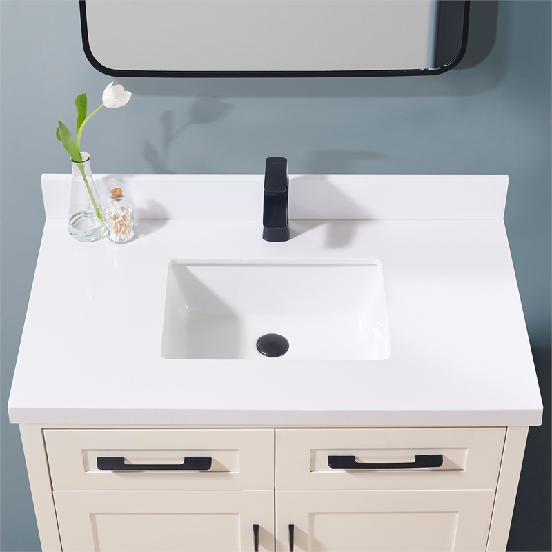 37. in Composite Stone Vanity Top in Snow White with White Sink