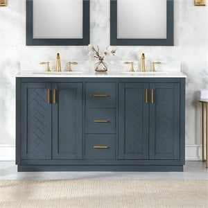 Gazsi 60&quot Double Bathroom Vanity Set in Charcoal Blue without Mirror