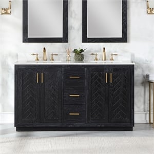 Gazsi 60&quot Double Bathroom Vanity Set in Black Oak without Mirror