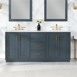 Gazsi 72&quot Double Bathroom Vanity Set in Charcoal Blue without Mirror