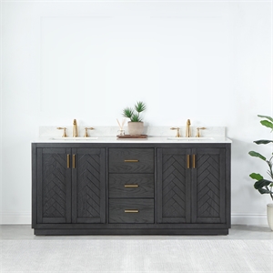 Gazsi 72&quot Double Bathroom Vanity Set in Brown Oak without Mirror
