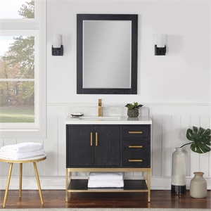 Wildy 36&quot Single Bathroom Vanity Set in Black Oak with Mirror