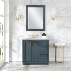 Gazsi 36&quot Single Bathroom Vanity Set in Charcoal Blue with Mirror