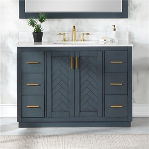Gazsi 48&quot Single Bathroom Vanity Set in Charcoal Blue without Mirror