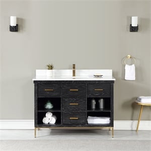 Kesia 48&quot Single Bathroom Vanity Set in Black Oak without Mirror
