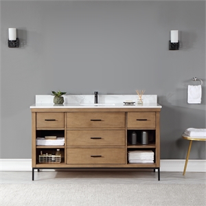 Kesia 60&quot Single Bathroom Vanity Set in Brown Pine without Mirror