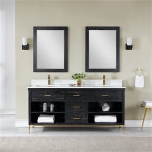 Kesia 72&quot Double Bathroom Vanity Set in Black Oak with Mirror