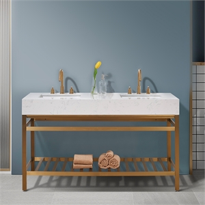 Merano 60&quot Double Stainless Steel Vanity Console with Top No Mirror/Brushed Gold