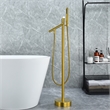 Brulon Double Handle Floor Mounted Tub Filler with Handshower in Brushed Gold