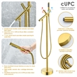Brulon Double Handle Floor Mounted Tub Filler with Handshower in Brushed Gold