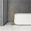 Brulon Double Handle Floor Mounted Tub Filler with Handshower in Brushed Gold