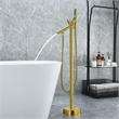 Brulon Double Handle Floor Mounted Tub Filler with Handshower in Brushed Gold