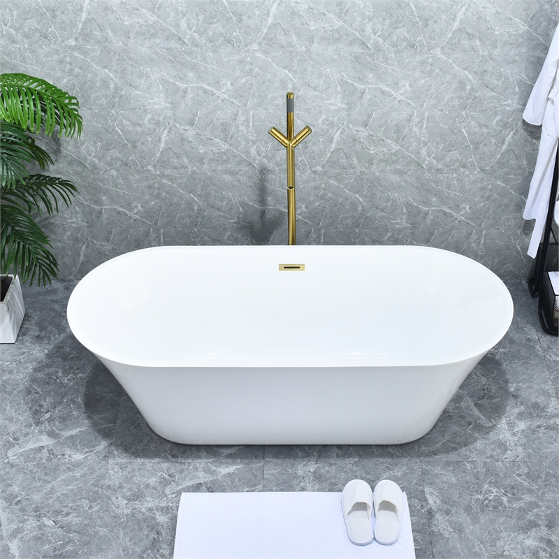 Brulon Double Handle Floor Mounted Tub Filler with Handshower in Brushed Gold