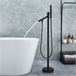 Brulon Double Handle Floor Mounted Tub Filler with Handshower in Matte Black