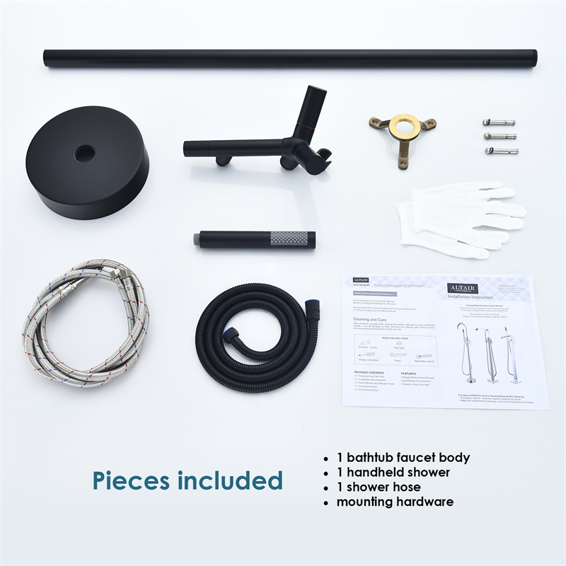 Brulon Double Handle Floor Mounted Tub Filler with Handshower in Matte Black