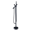 Brulon Double Handle Floor Mounted Tub Filler with Handshower in Matte Black