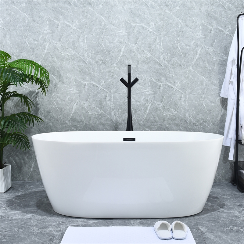 Brulon Double Handle Floor Mounted Tub Filler with Handshower in Matte Black