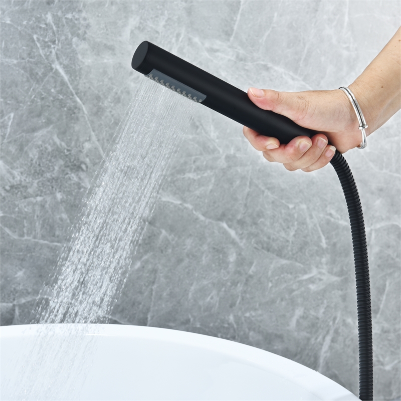 Brulon Double Handle Floor Mounted Tub Filler with Handshower in Matte Black