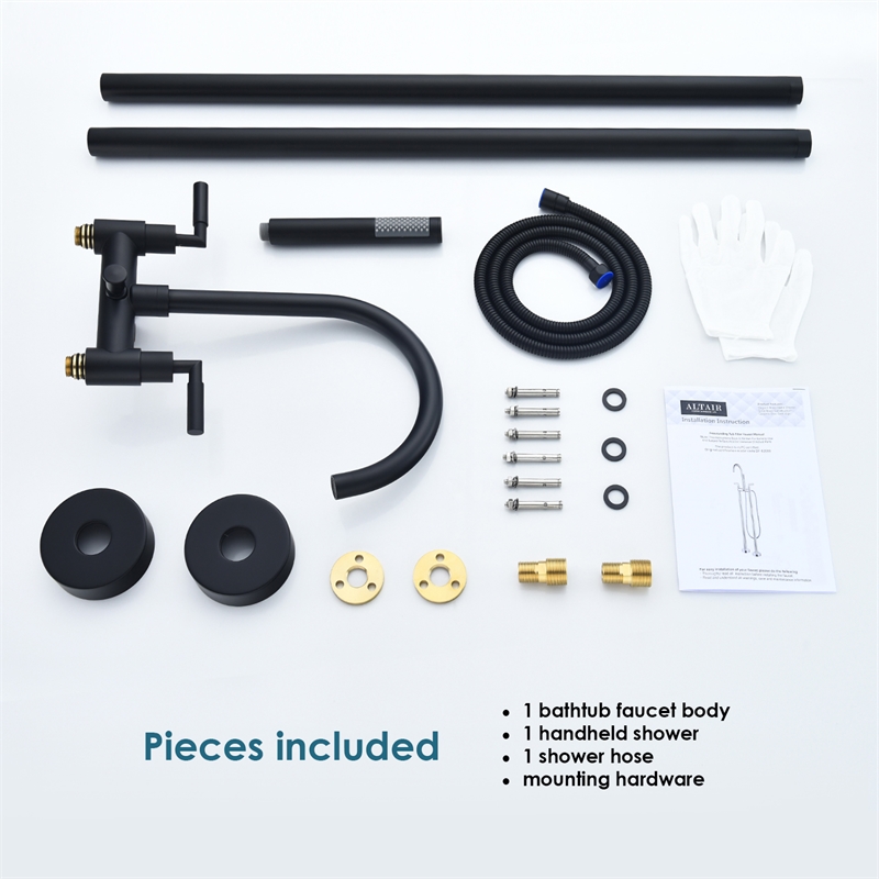 Gnosall Double Handle Floor Mounted Tub Filler with Handshower in Matte Black