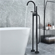 Gnosall Double Handle Floor Mounted Tub Filler with Handshower in Matte Black