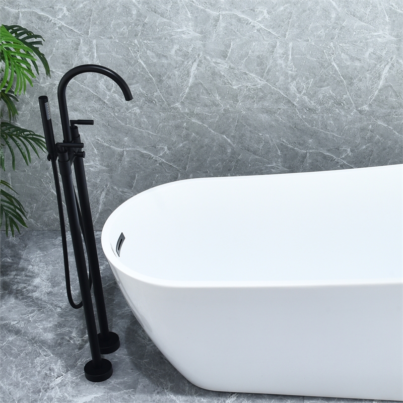 Gnosall Double Handle Floor Mounted Tub Filler with Handshower in Matte Black