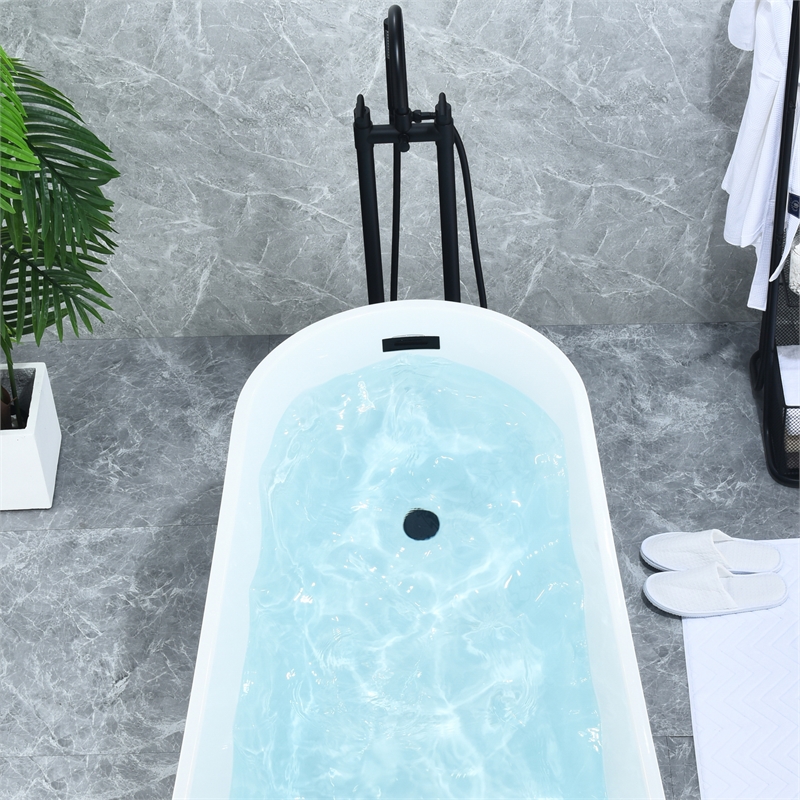 Gnosall Double Handle Floor Mounted Tub Filler with Handshower in Matte Black