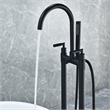 Gnosall Double Handle Floor Mounted Tub Filler with Handshower in Matte Black