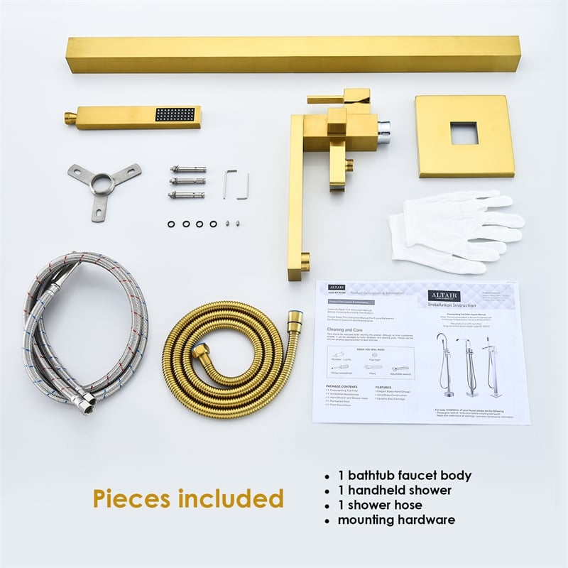 Campia Single Handle Floor Mounted Tub Filler with Handshower in Brushed Gold